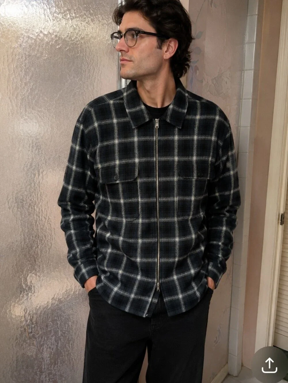All Saints Black and White Plaid Wool Plaid Men's Jacket XL Extra Large Honshu